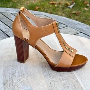 Franco Sarto Women’s Myriad Tan Leather Zip Platform Heels Size 6.5 M Sandals